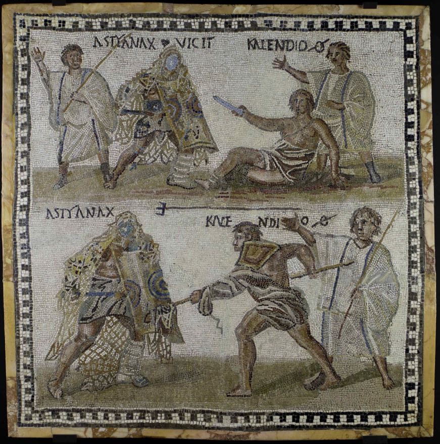Coliseo lucha gladiadores mosaico